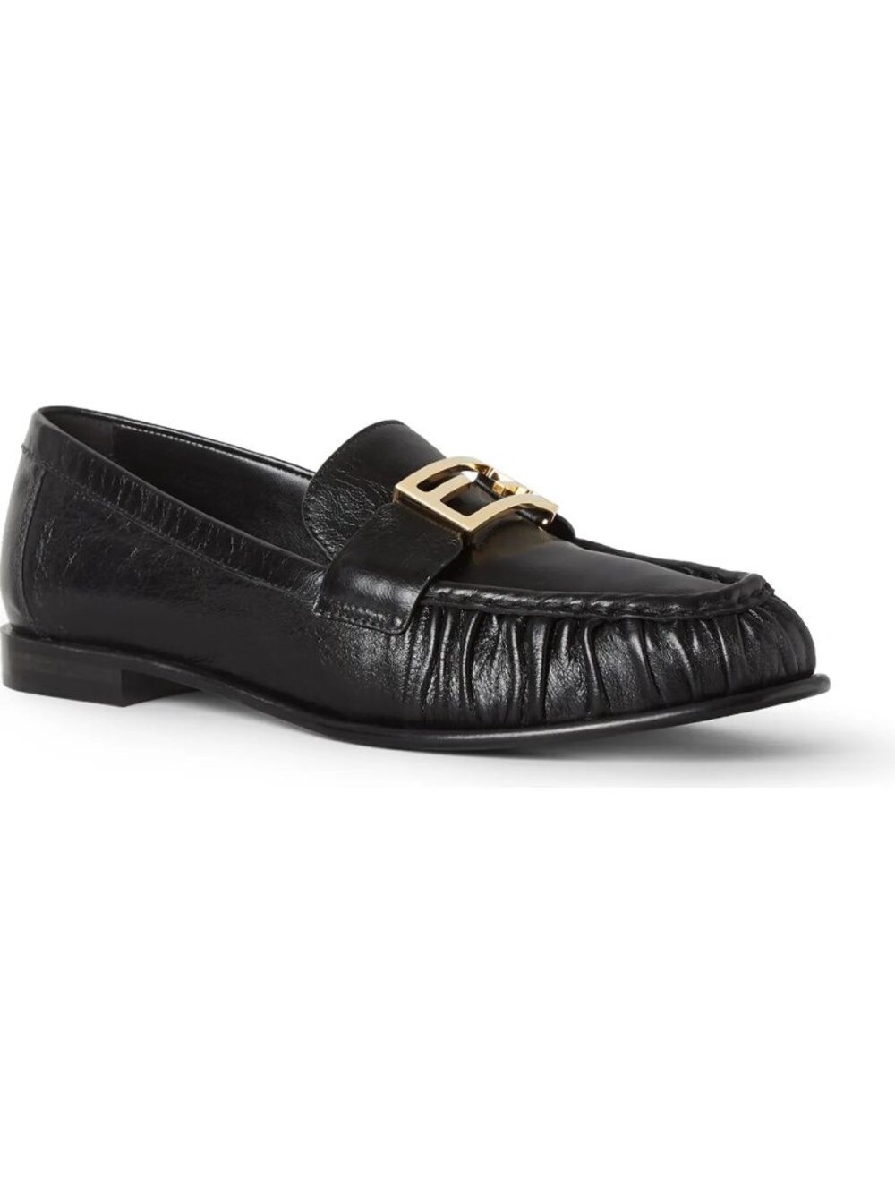 FENDI Baguette FF Logo Leather Slip On Flat Loafers Moccasin Shoes Black